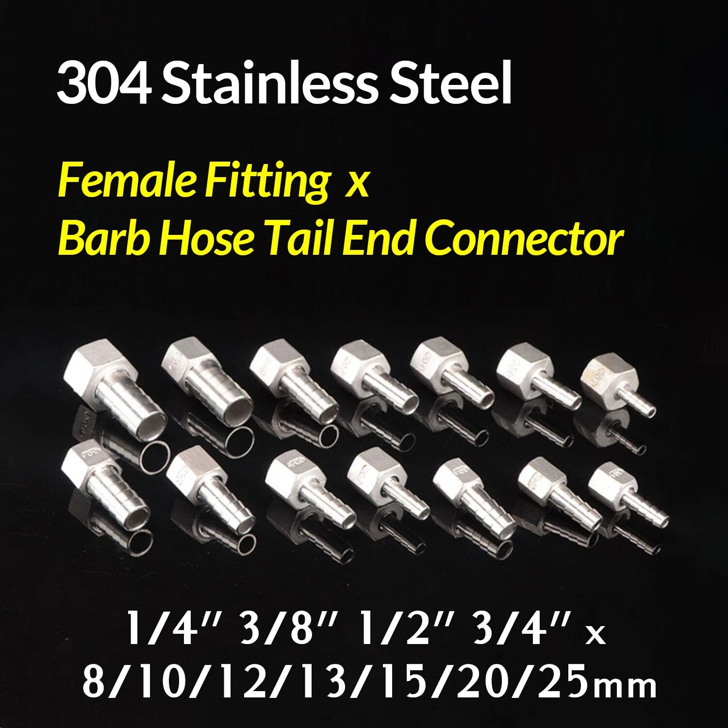 1/4" to 3/4" BSP Stainless Steel Female Fitting x Barb Hose Tail End Connector