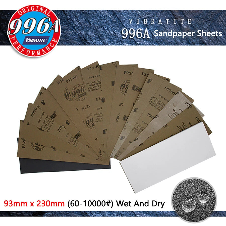 93x230mm Silicon Carbide Wet & Dry Sandpaper — P60 to P10000 Grit Waterproof Paper Sheets for Metal Wood Auto