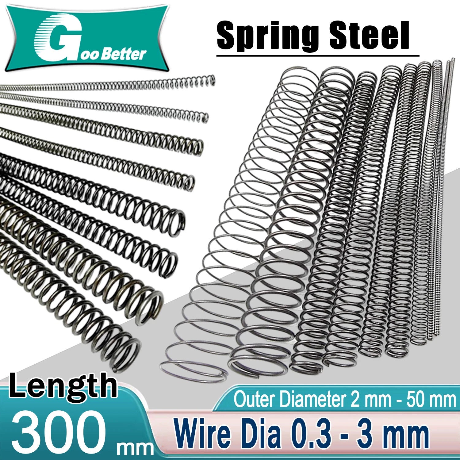 Length 300mm Compression Spring Steel 0.3mm - 3mm Wire Dia Pressure Coil Springs