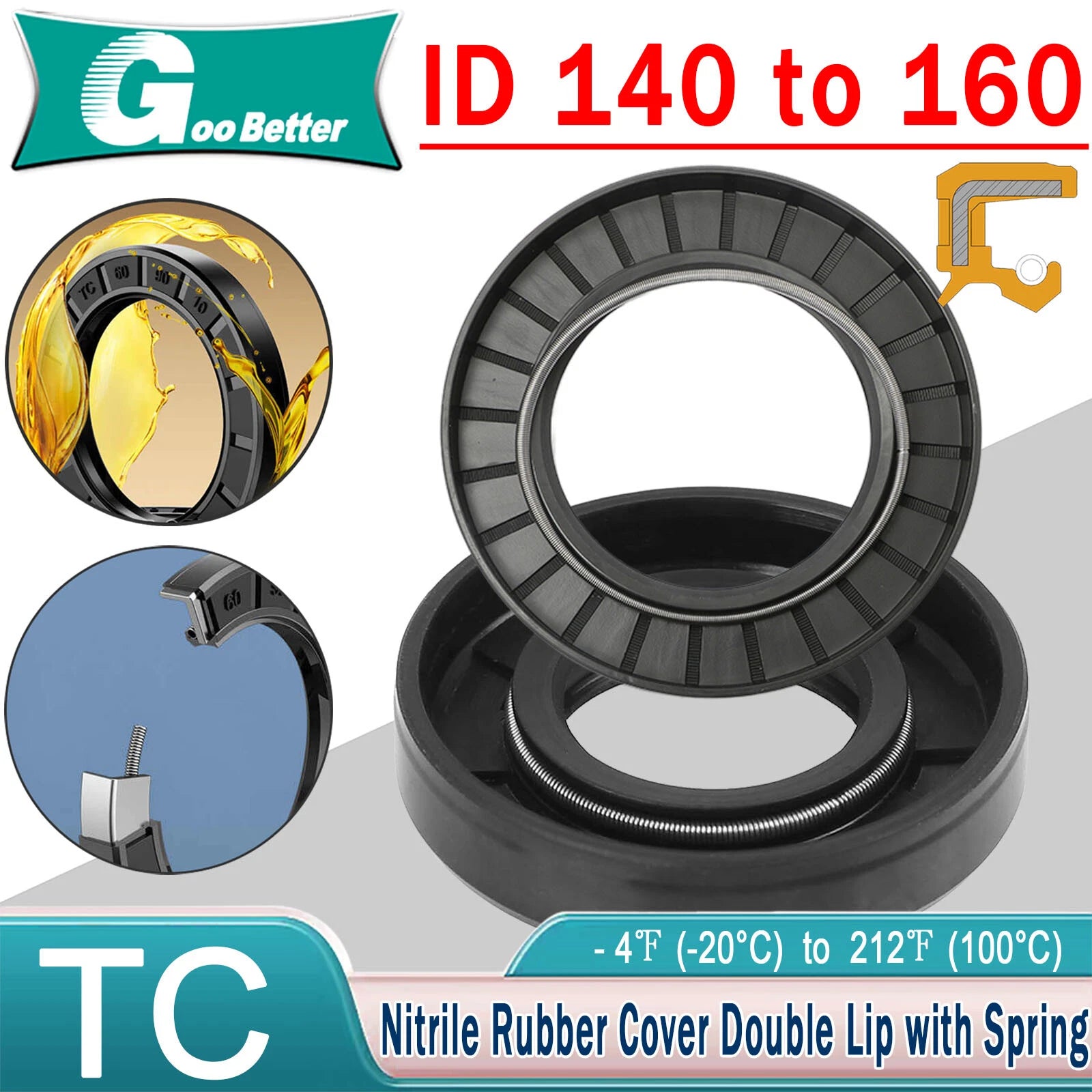 TC Oil Seal 140–160mm ID | Double Lip NBR Rotary Shaft Seal | R23 / TC / TTO | All Depths