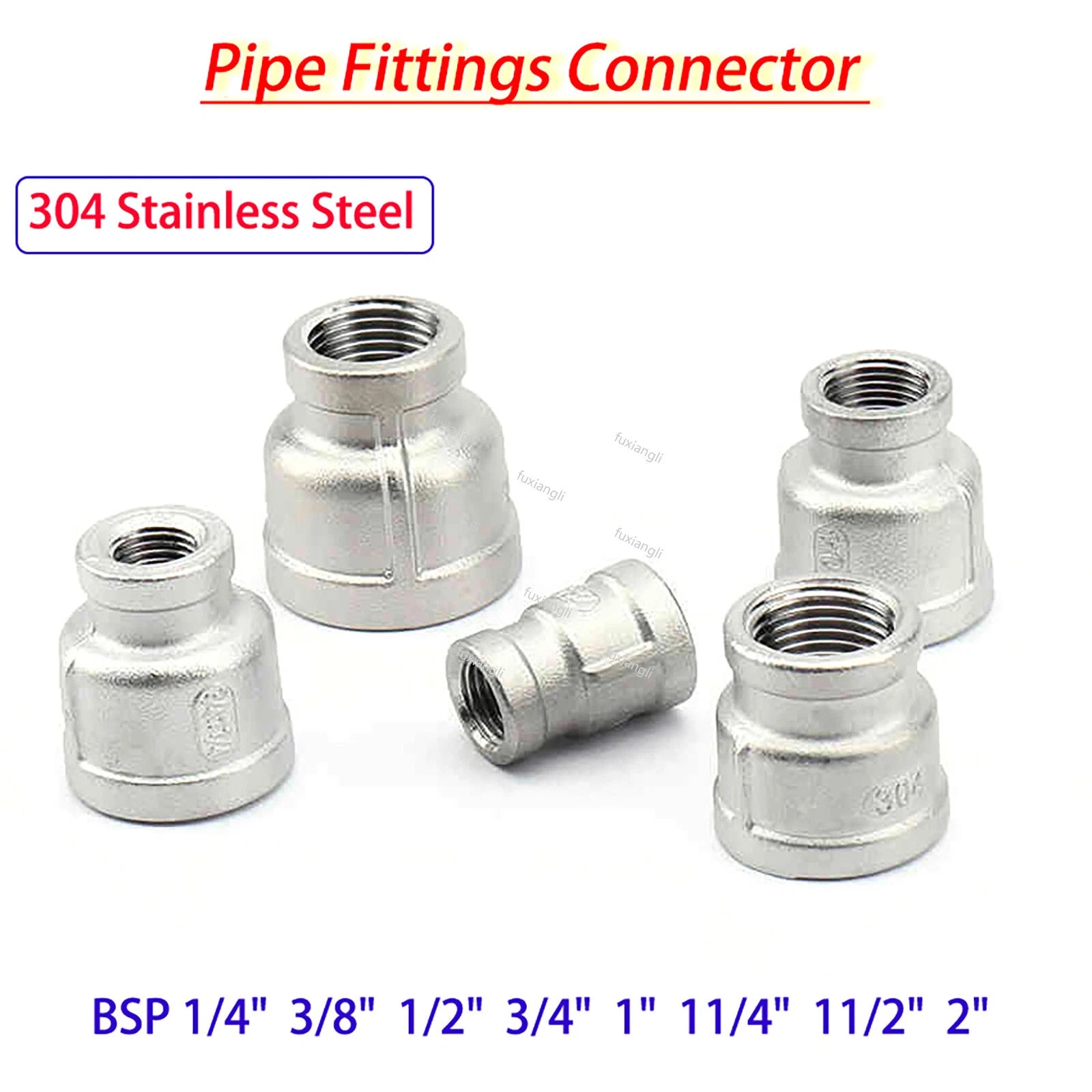 BSP Female Pipe Fittings Reducer Adapter, 304 Stainless Steel, 3/8" to 2"
