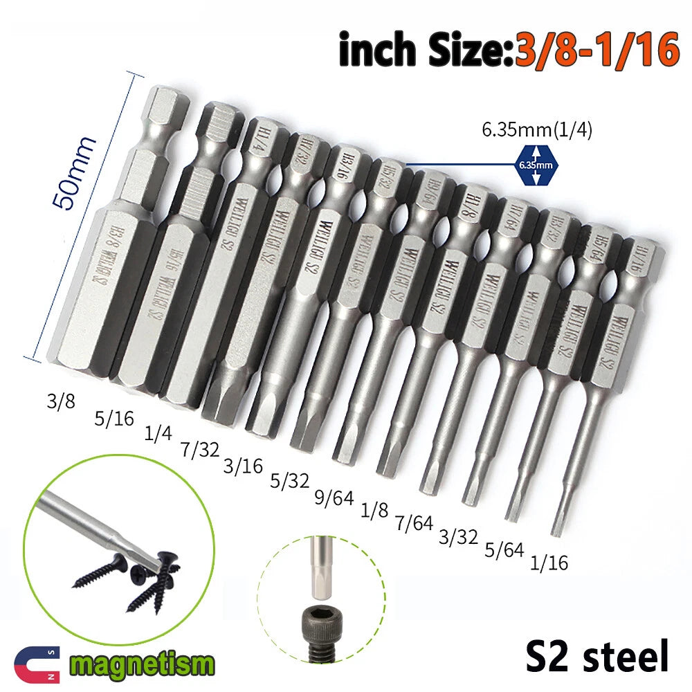 Hex Head Allen Wrench Drill Bit Set 1/4 hex shank Inch 1/8 5/32 3/16 7/32 3/32