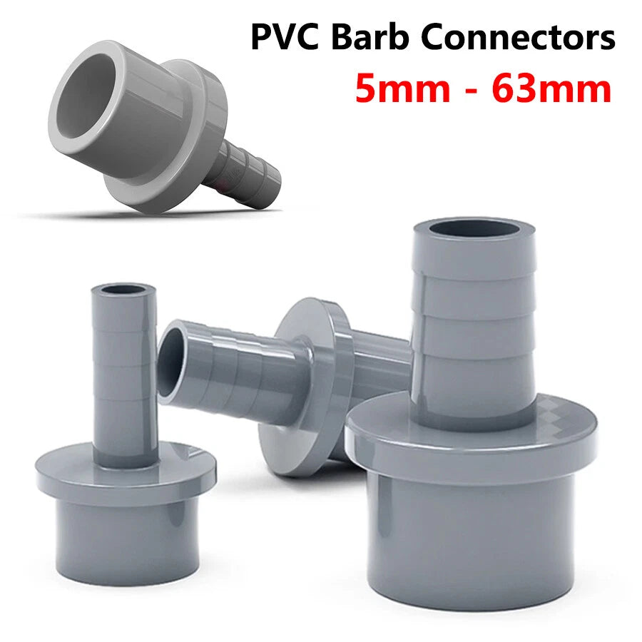 5mm to 63mm Hose Nozzle PVC Plastic Pipe Fittings Barb Connectors Sleeve Grey
