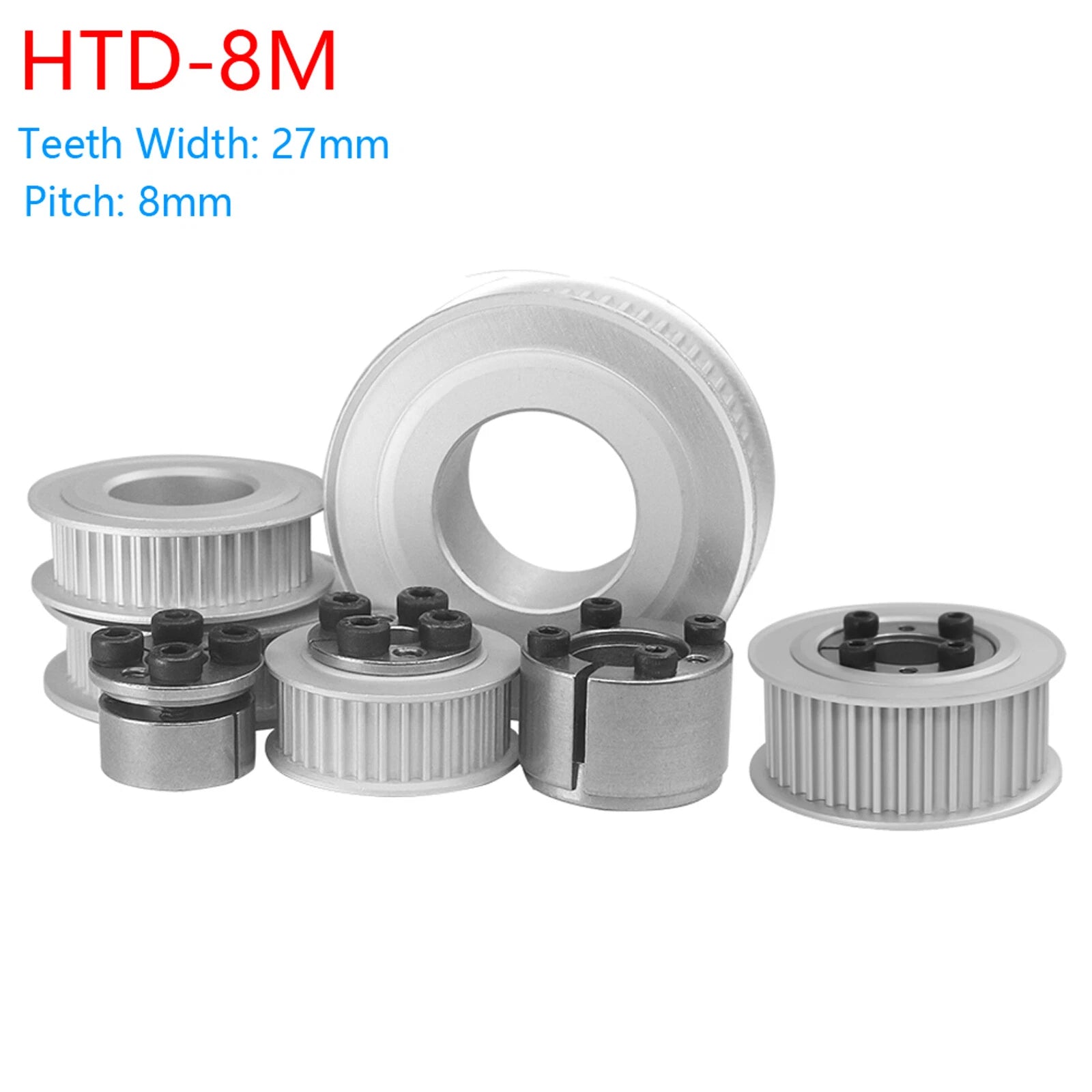 HTD-8M 18T-60T Timing Belt Pulley With Expansion/Tension Sleeve Teeth Width 27mm