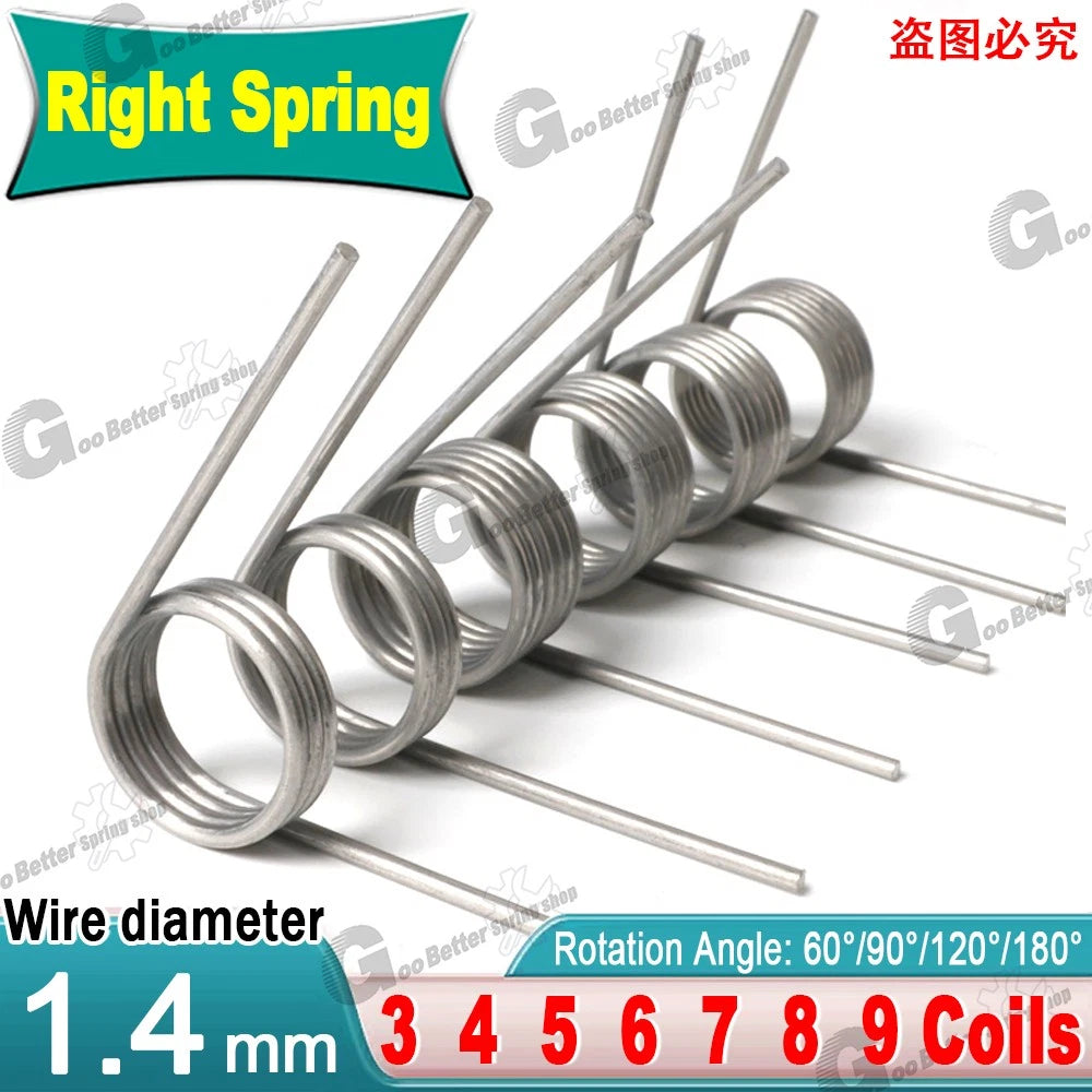 Torsion Spring (pack of 10), 1.4mm wire diameter, 7mm - 15mm OD, Right spring