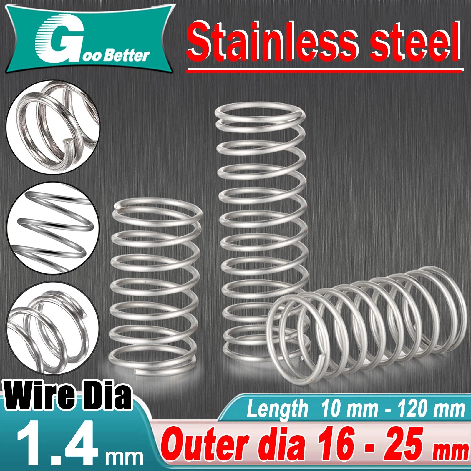 Compression Spring Pressure Spring A2 Stainles Steel Wire Dia 1.4mm Ø 16mm-25mm