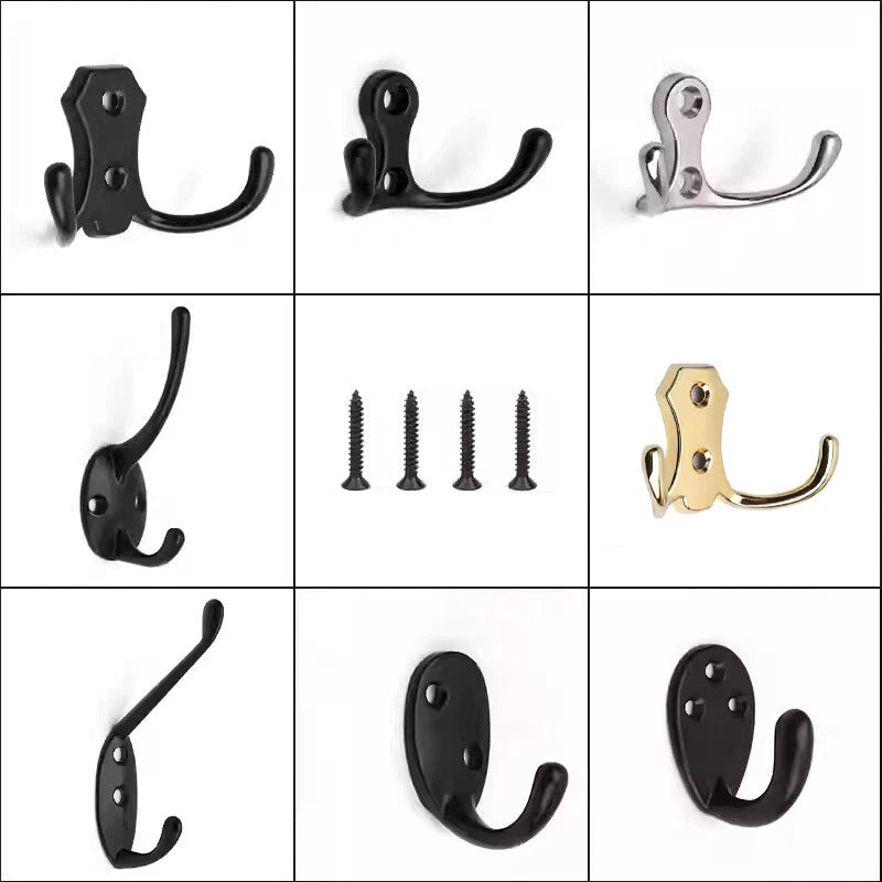 Double Hat Coat Hooks Hanger Door Wall Cloth Towel Holder Organiser Rack Robe