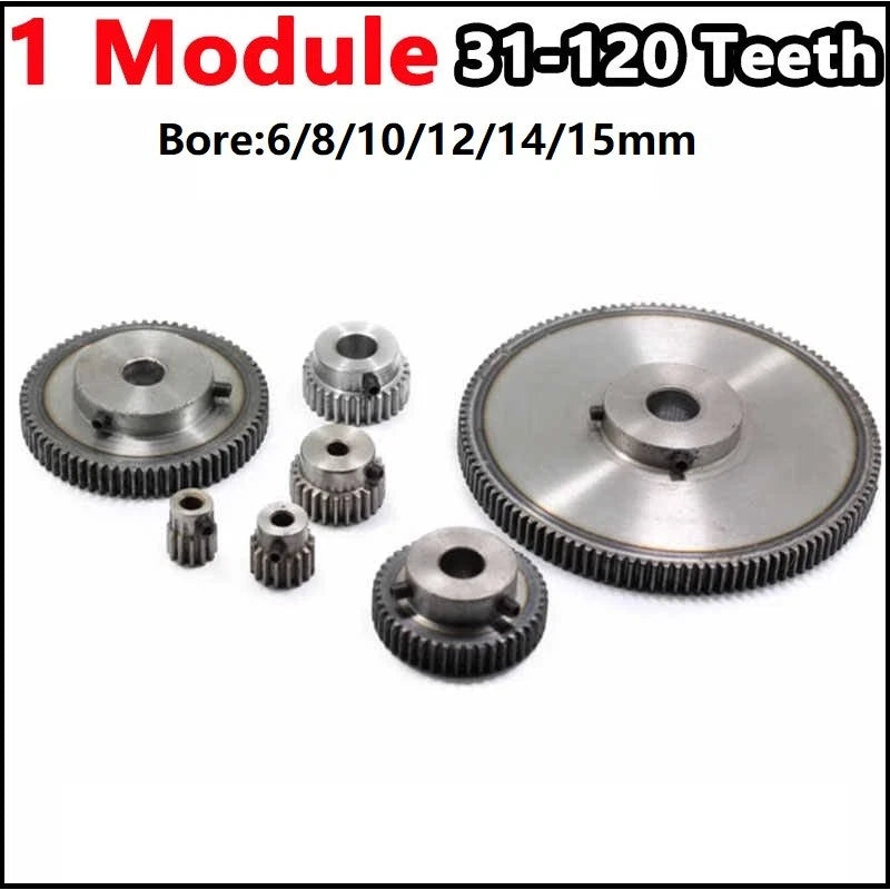 1 Mod 1M Spur Gear With Step 31-125T Teeth Transmission Spur Gear 45# Steel