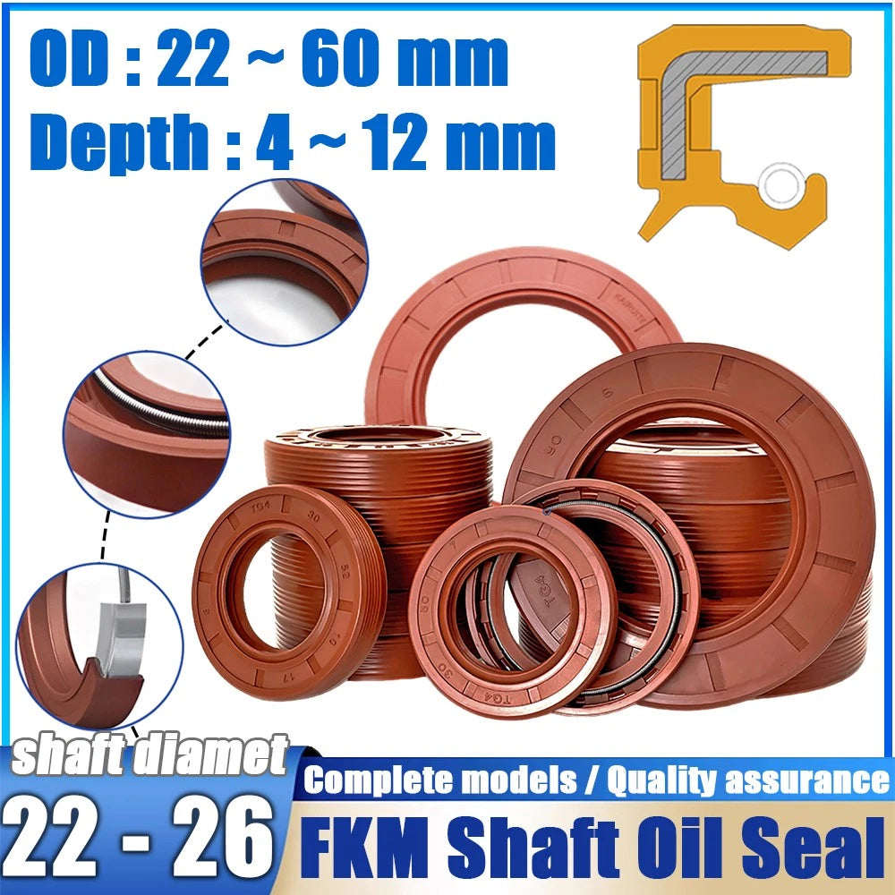 Metric TC Rotary Oil Shaft Seal FKM Fluorine Double Lip Seal 22mm - 26mm Shaft