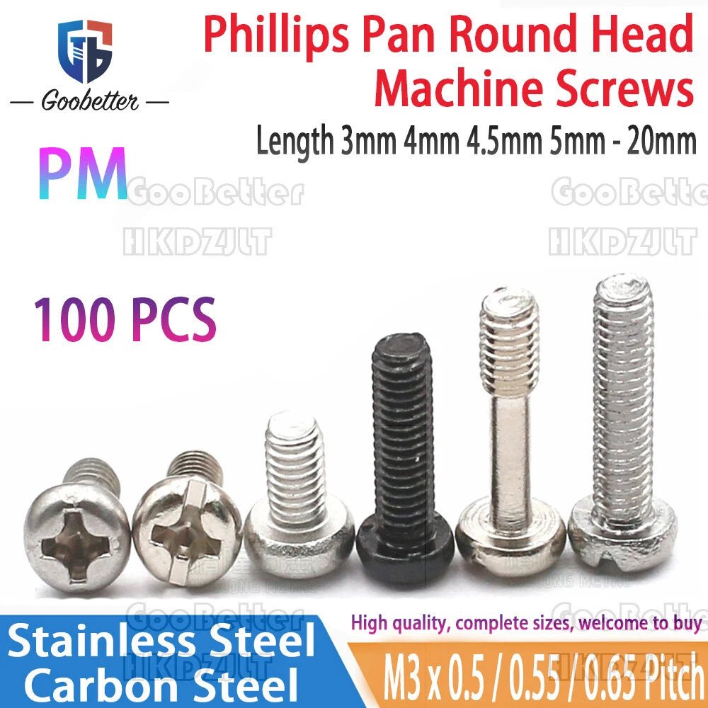 M3 Phillips Pan Head Machine Screws — 3 to 20mm, Carbon Steel & Stainless, 7 Finishes - HomeDIYer