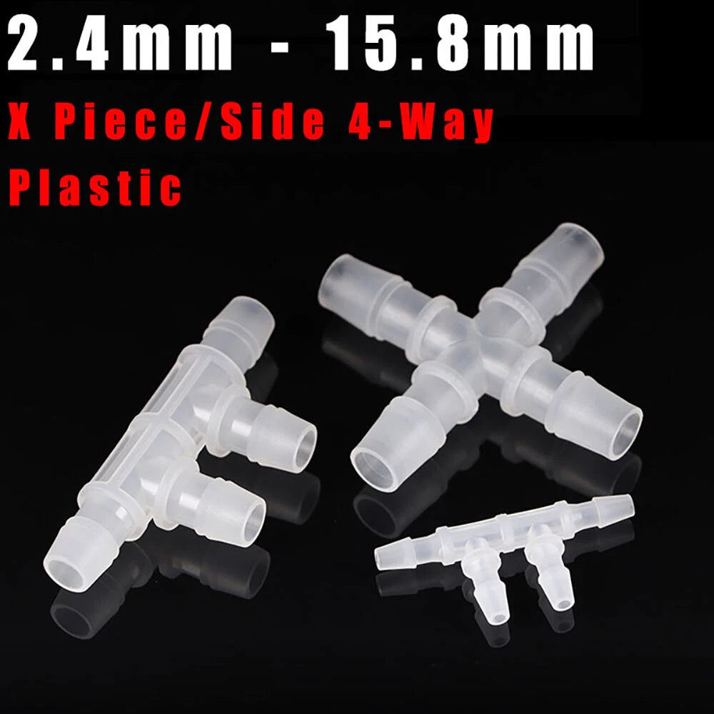 X Piece & Side 4-Way Plastic Hose Pipe Connector — Water Oil Gas Air Joiner