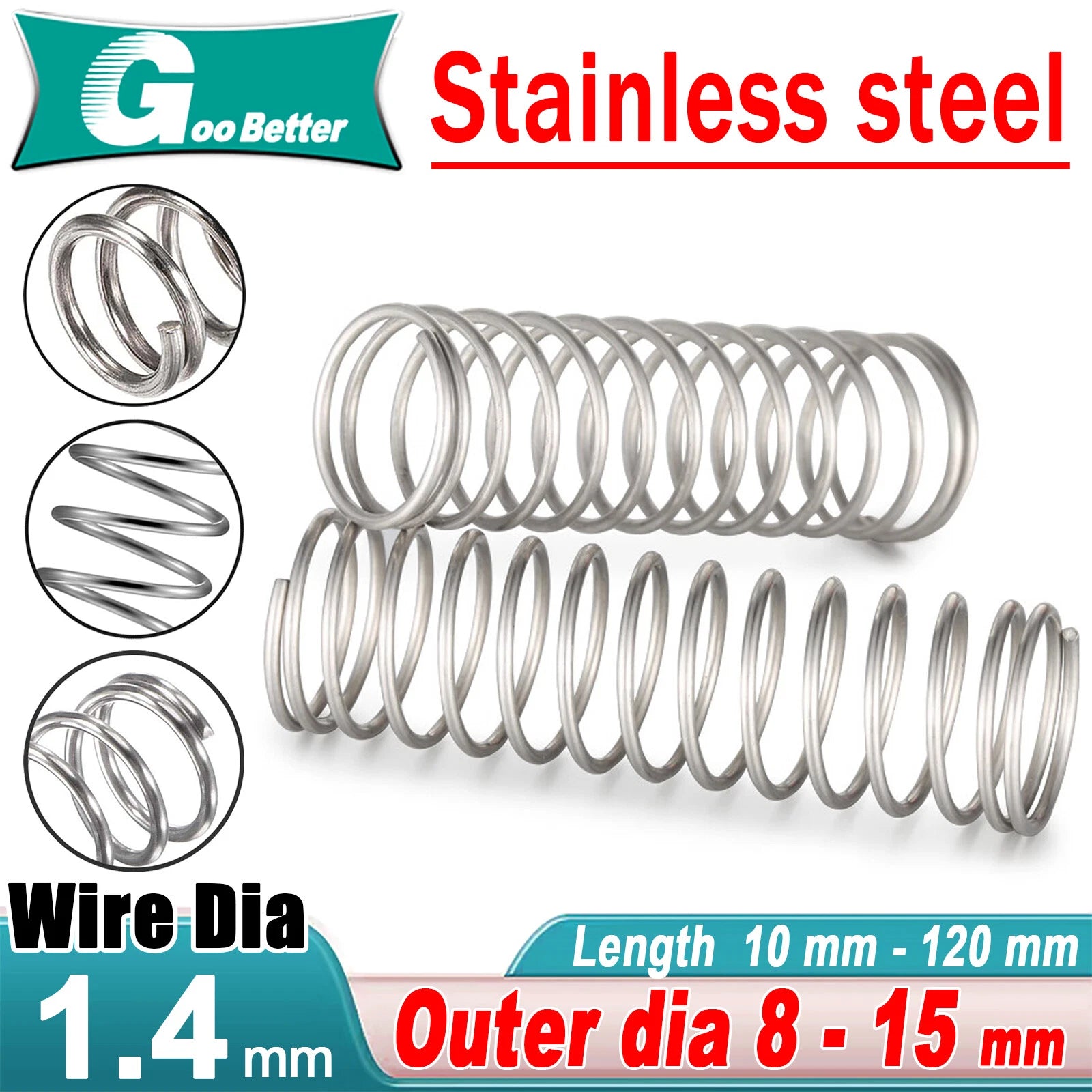 Compression Spring Pressure Spring A2 Stainles Steel Wire Dia 1.4mm Ø 8 mm-10 mm