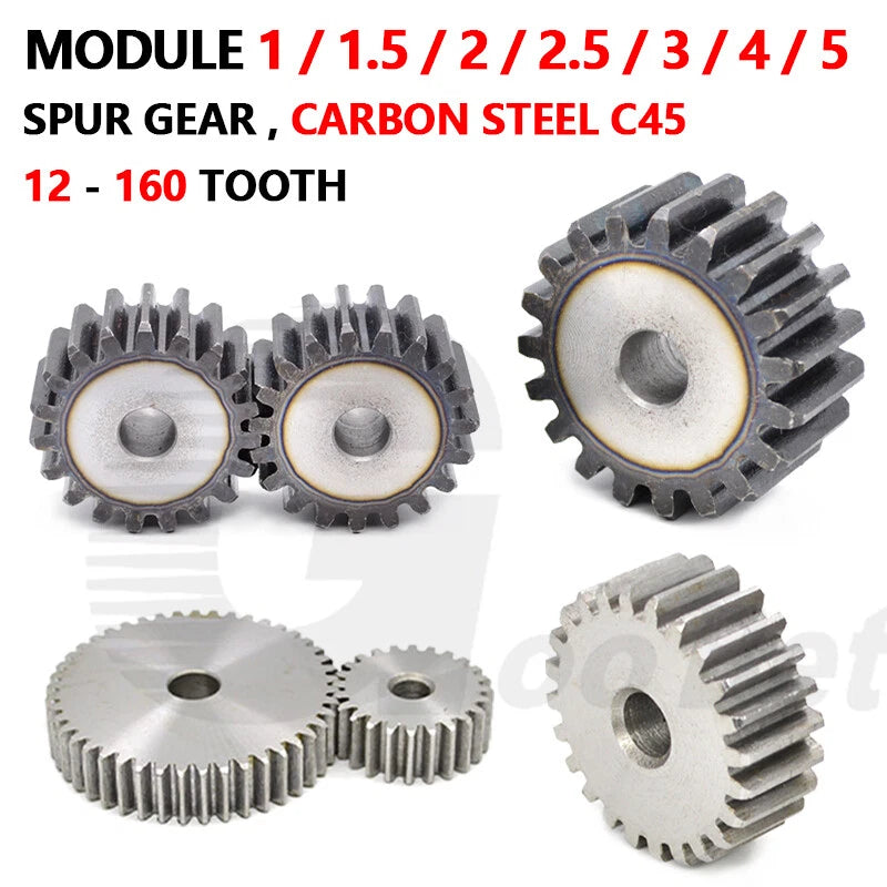 Mod 1 1.5 2 2.5 3 4 5 Spur Gear C45 Steel 12 Tooth - 160 Tooth Motor Pinion Flat