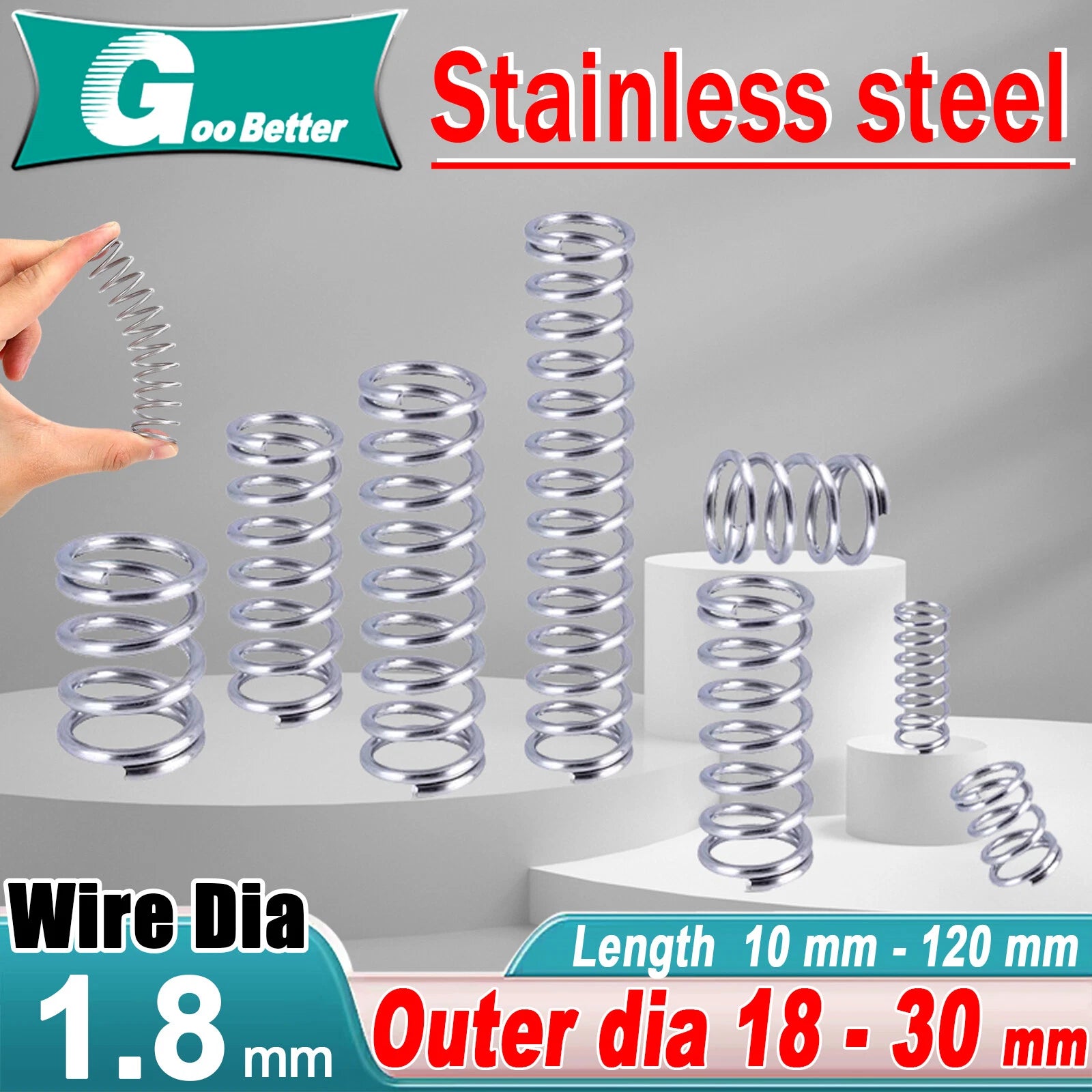 1.8mm 304 Stainles Steel Spring Compression Pressure Springs OD 18-30mm,L10-120m
