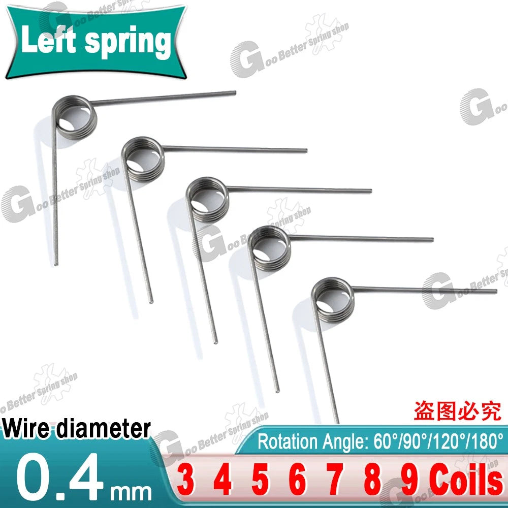 Torsion Spring 3-9 Coil (10 pcs), 0.4mm Wire dia, 3 ~ 6mm OD, Left spring Steel