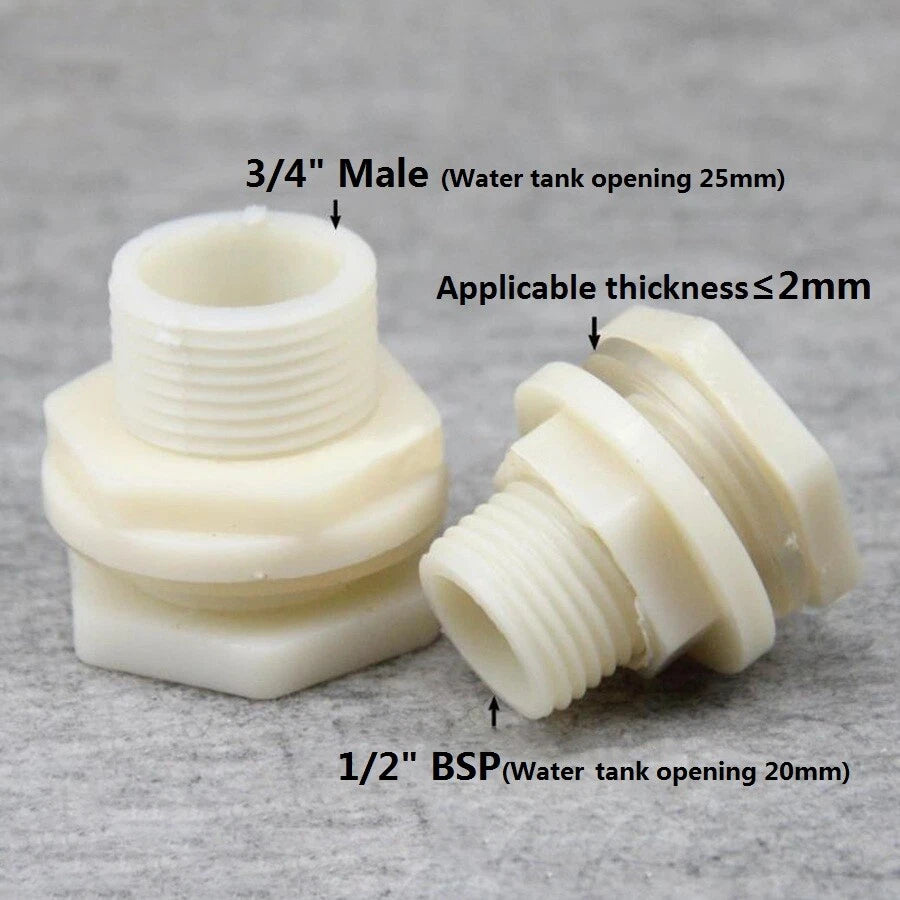 1/2" & 3/4" BSP Male Bulkhead Connector – ABS Pipe Fittings for Aquarium & Fish Tank