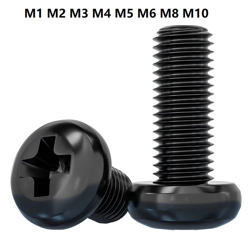 M1–M10 Pozi / Phillips Button Head Machine Screws – Black A2 Stainless Steel (304), Fully ThreadedM1–M10 Pozi / Phillips Button Head Machine Screws – Black A2 Stainless Steel (304), Fully Threaded
