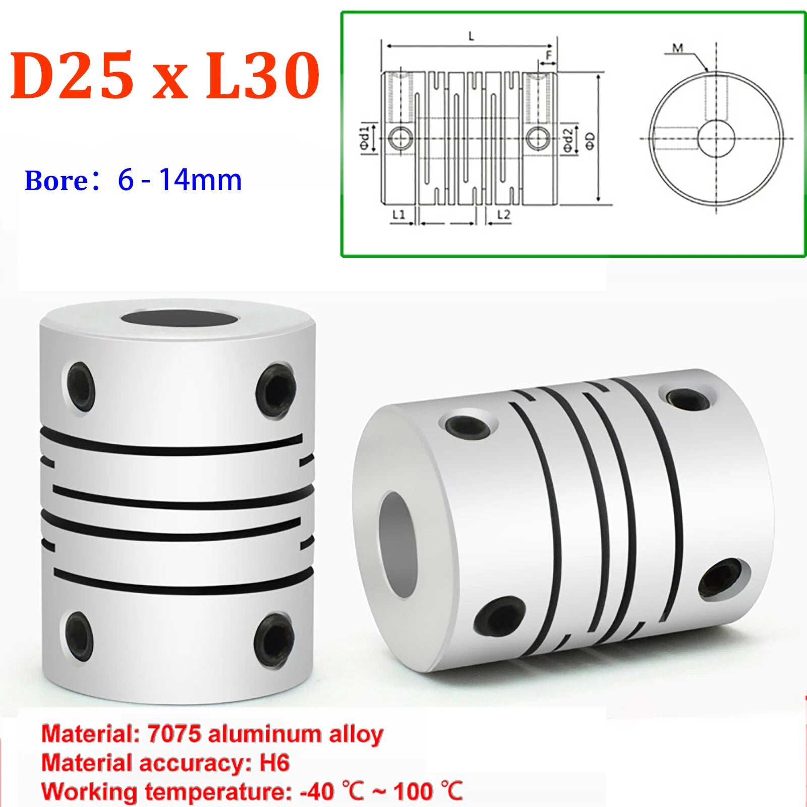 D25 Flexible Shaft Couplings Parallel Slit Coupler CNC For Servo Motor Encoder