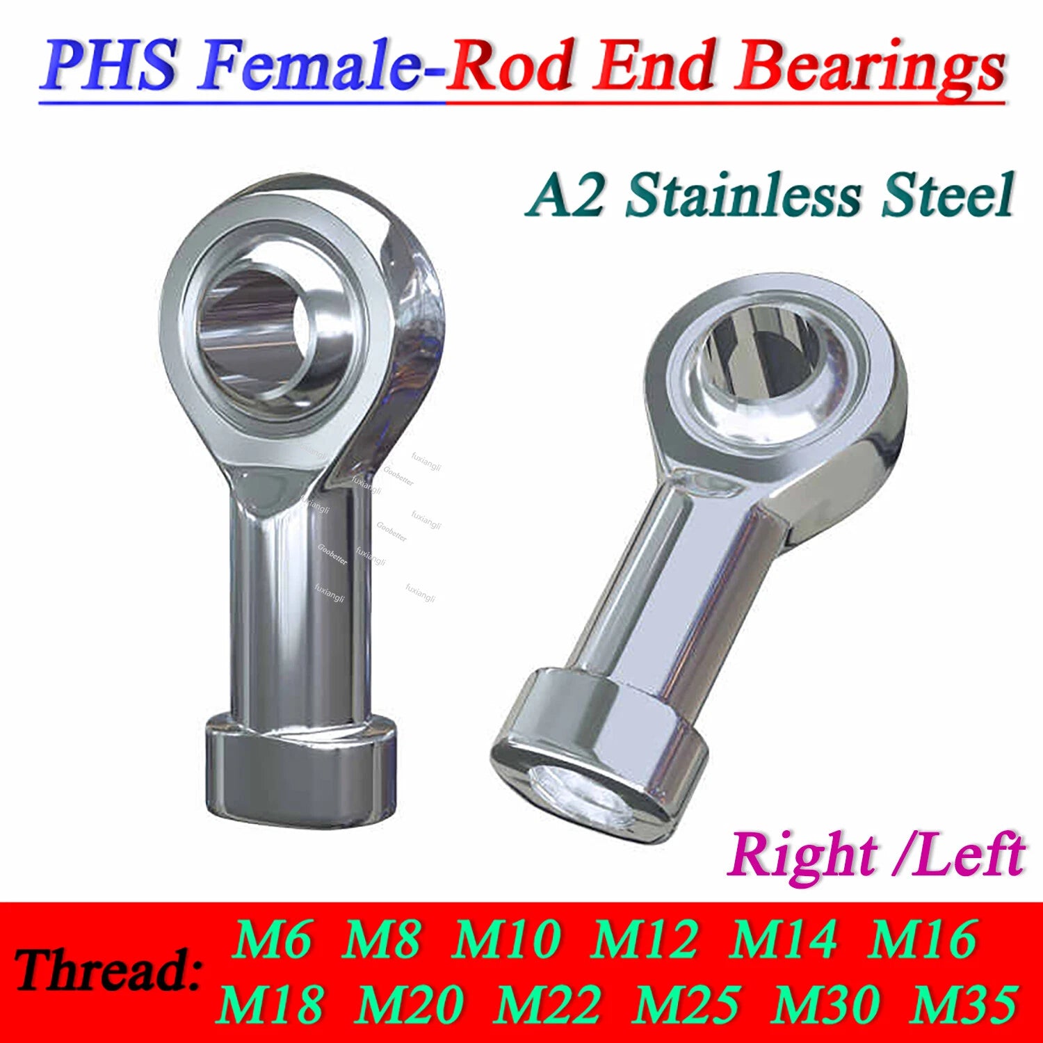 Rod End Bearings PHS Female M6-M35 Right-Left Hand Thread A2 Stainless Steel