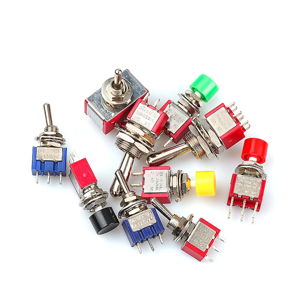 Mini Toggle Switch MTS/PS Series — Red & Blue SPDT 3/6/9/12-Pin, 2-Way & 3-Way