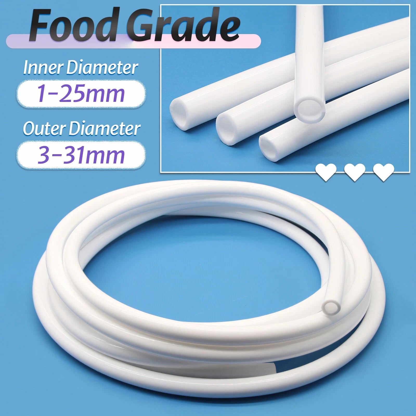 Food Grade White Silicone Tube Hose Pipe – Soft Flexible Rubber, ID 1–25mm
