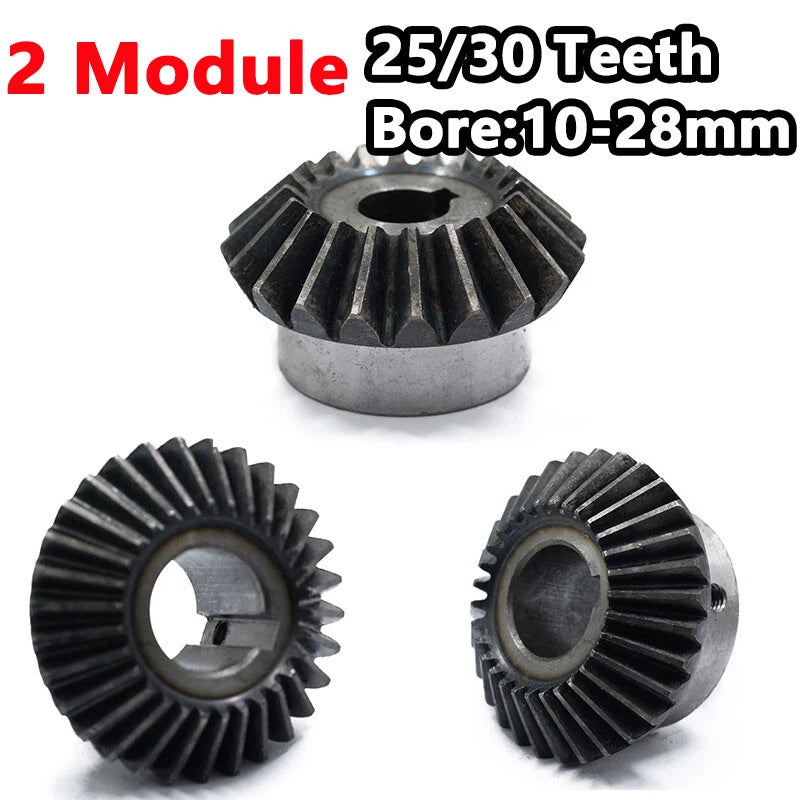 Bevel Gear 2 Module Ratio 1:1 Teeth 25 30 Bore Dia 10mm 12mm 14mm 15mm 16mm-28mm