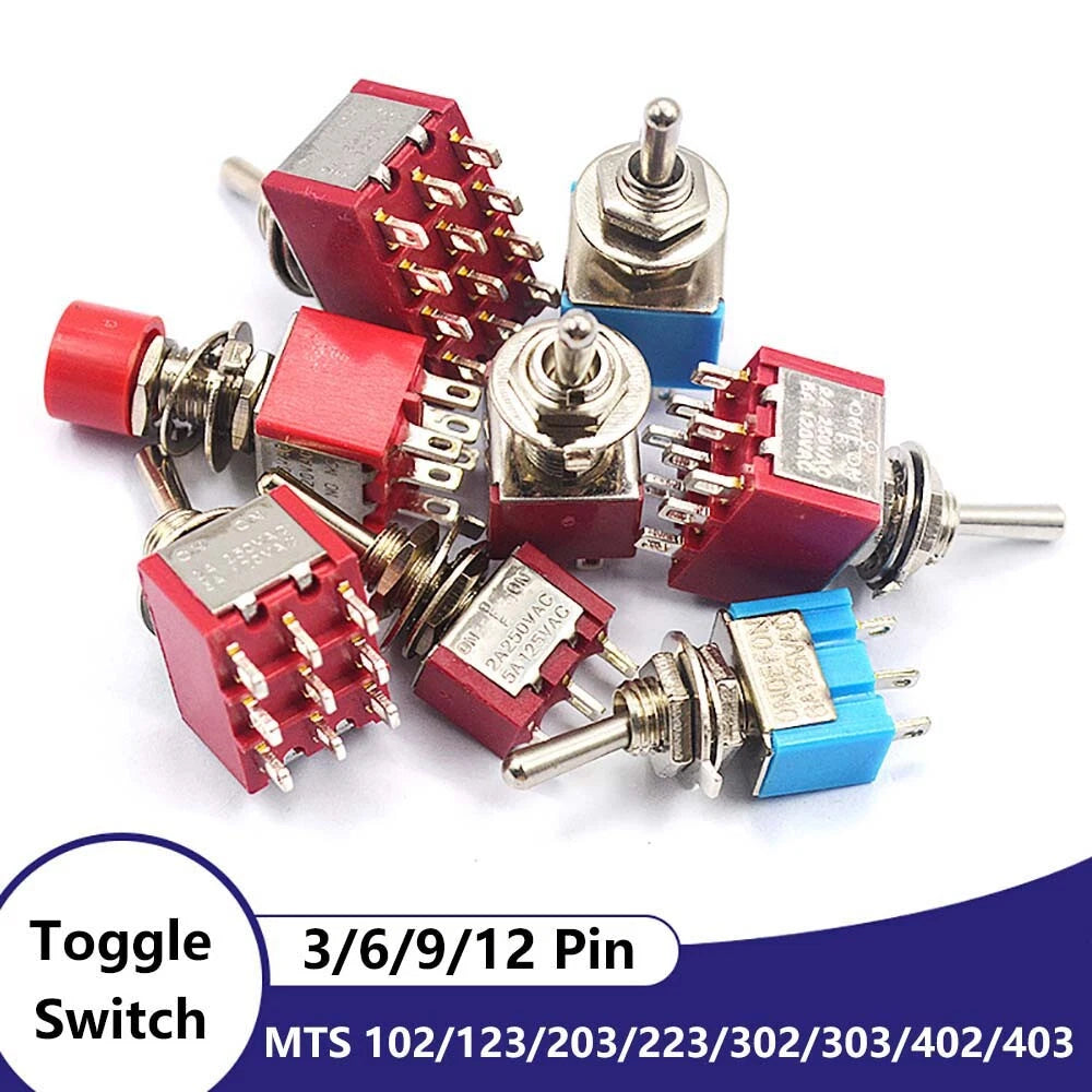 MTS PS Series Mini Toggle Switch — 3/6/9/12 Pin, 2-Way & 3-Way, Latching & Self-Resetting
