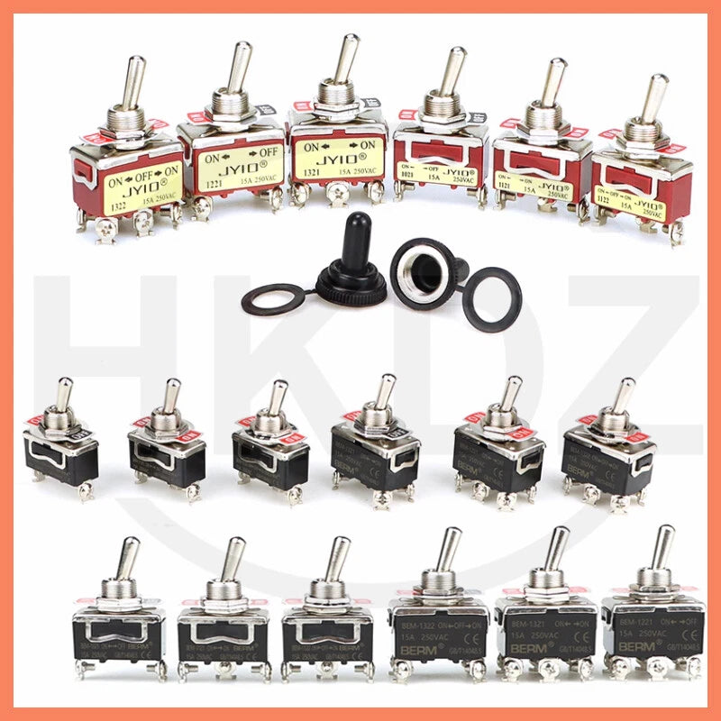 Metal Toggle Switch 250VAC 15A — SPST / SPDT / DPST / DPDT Panel Mount Flick Switch