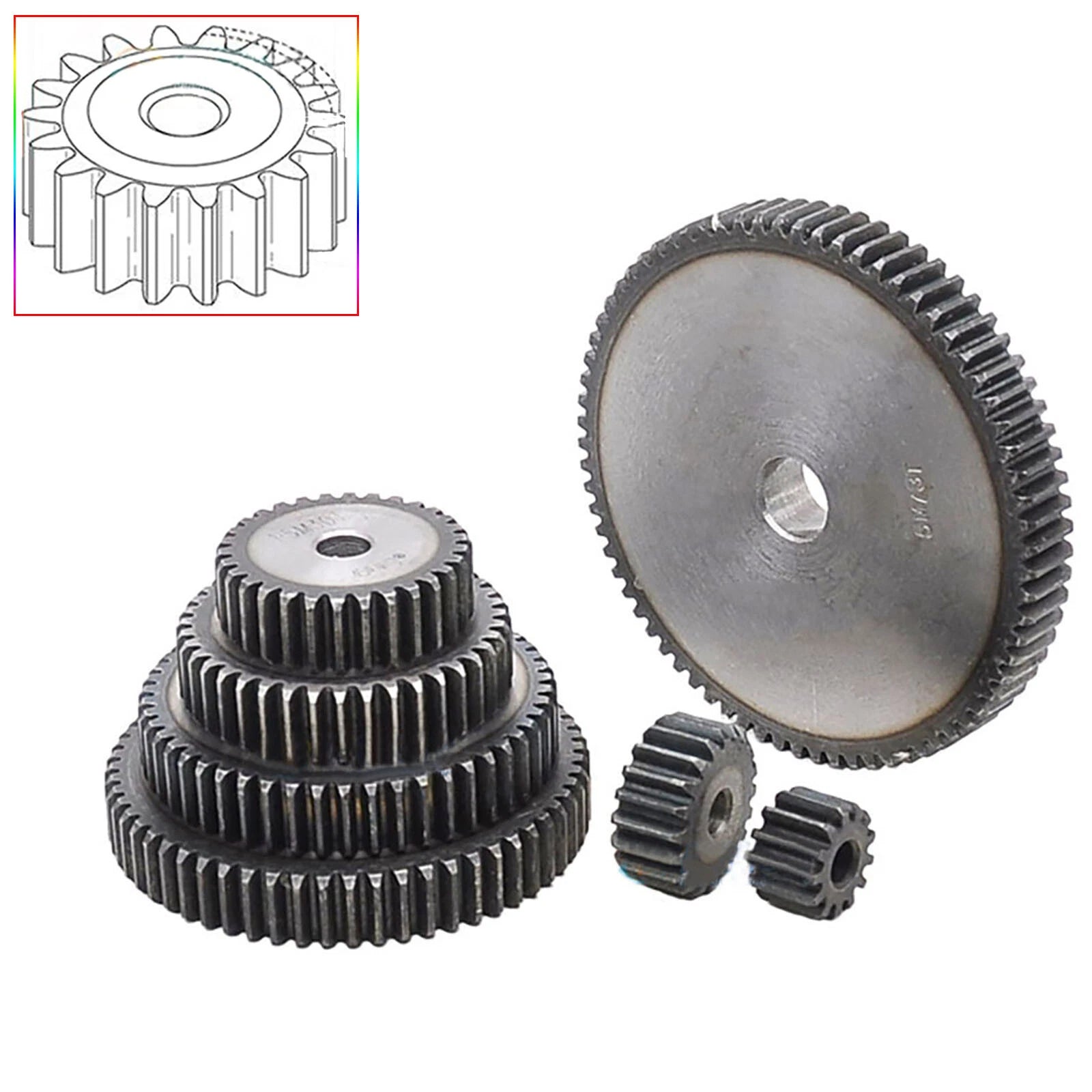 Module 1.5 Pinion Spur Gears #45 Steel 12T to 80T Metal No-step Transmission CNC