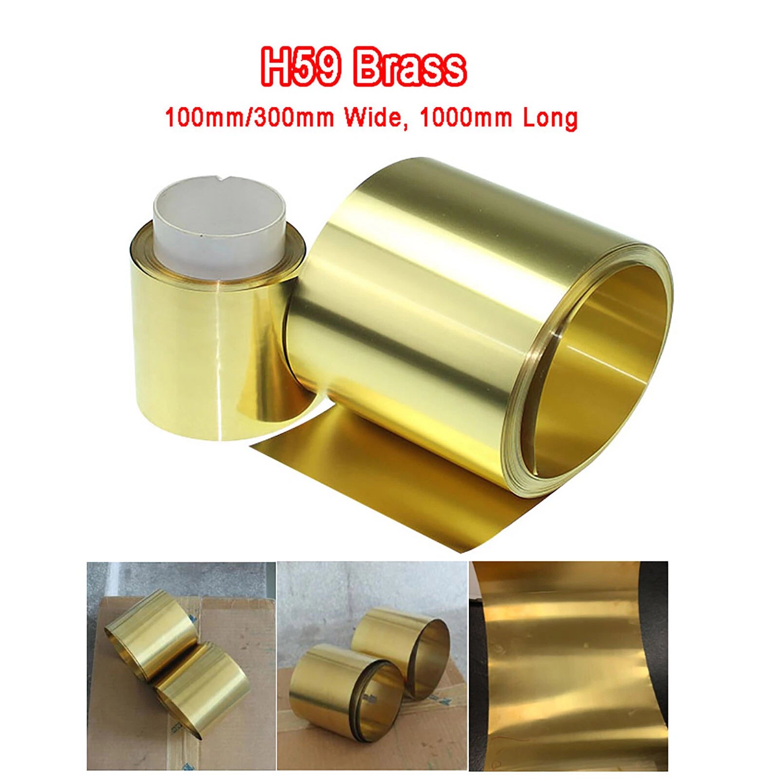 Brass Sheet Plate Roll Metal Panel, 0.05-1mm Thick, 100/200/300mm Wide, 1M Long