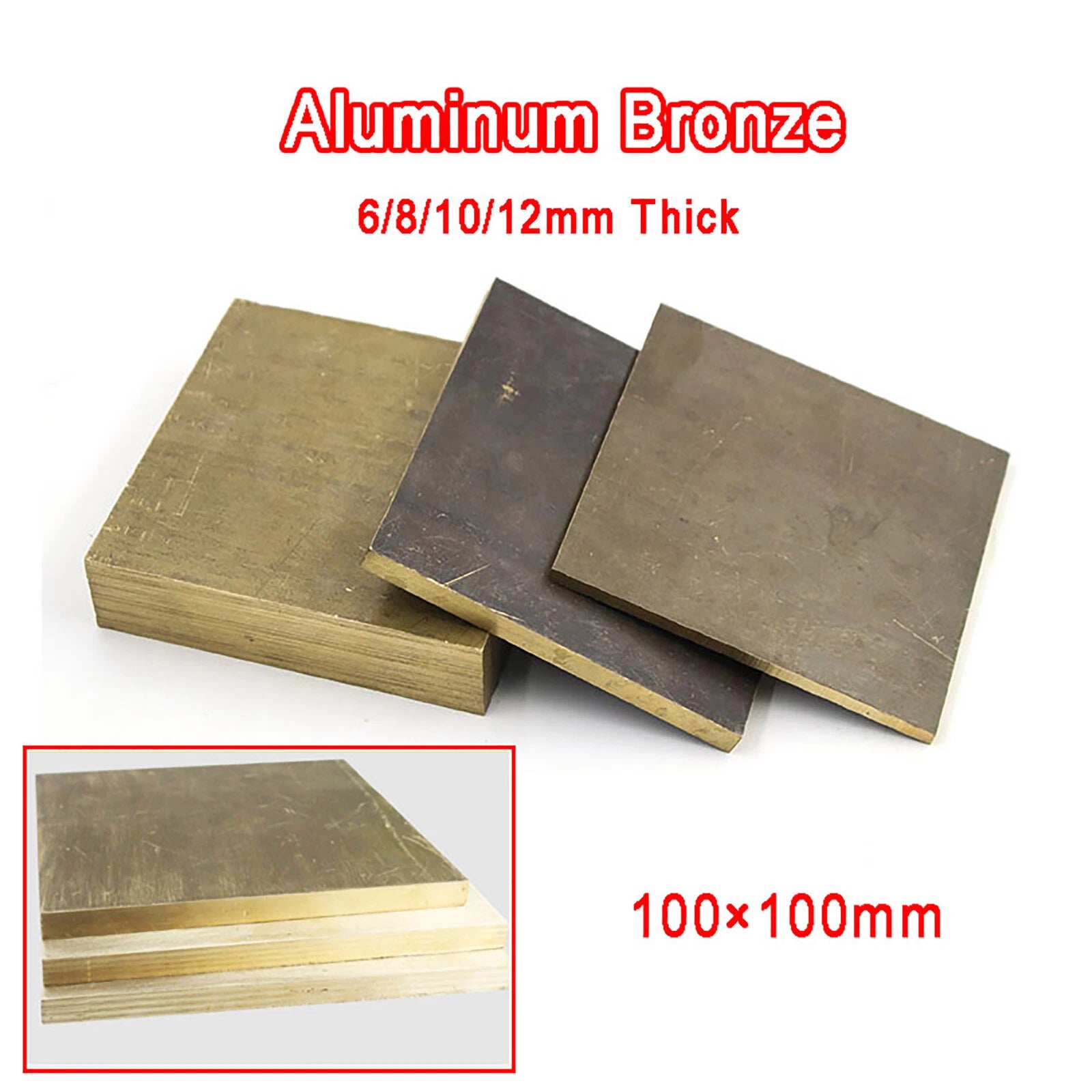Aluminum Bronze Sheet Plate ZCuAl03Sn09 Metal Panel 6mm-40mm Thick, 100x100mm