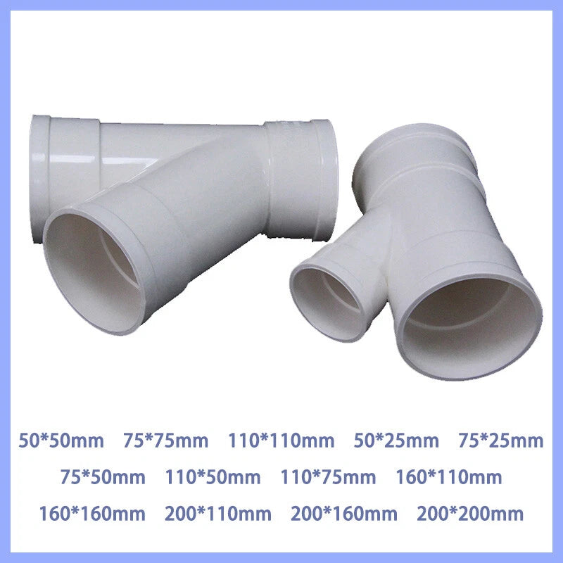 PVC 45 Degree Tee Equal Reducer 3-Way Y Piece Supply Pipe Fittings Adapter White