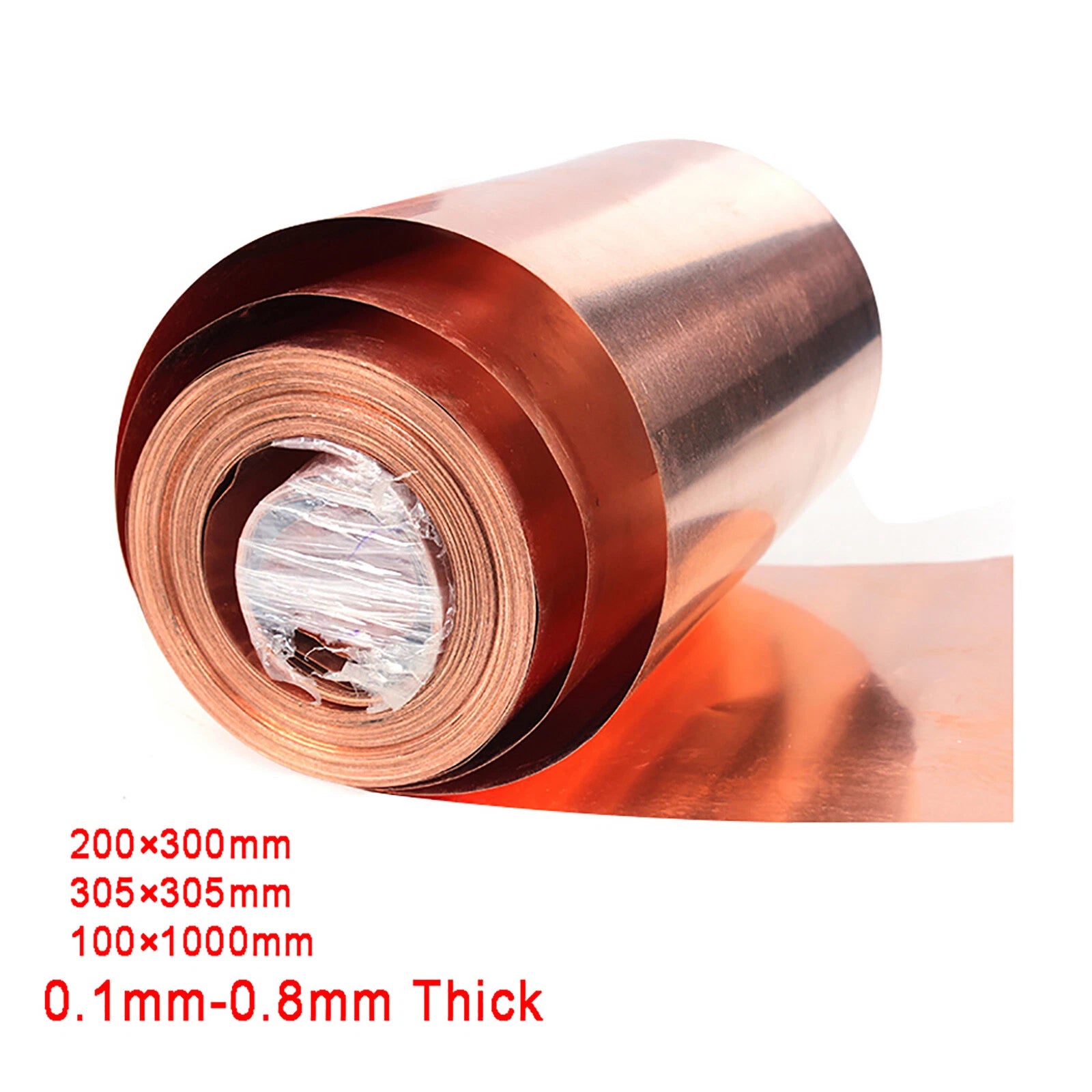 Copper Sheet Plate Roll, 0.1mm-0.8mm Thick, 305mm/1000mm Length, Multiple Widths