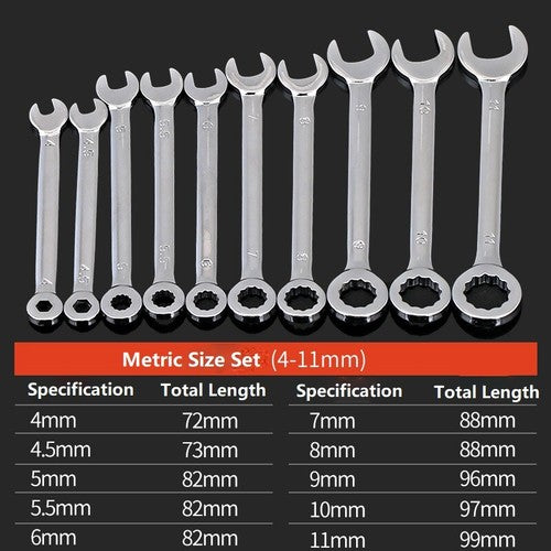 10pcs Combination Spanner Wrench Set Open End Torx & Hex Spanners Metric 4-11mm