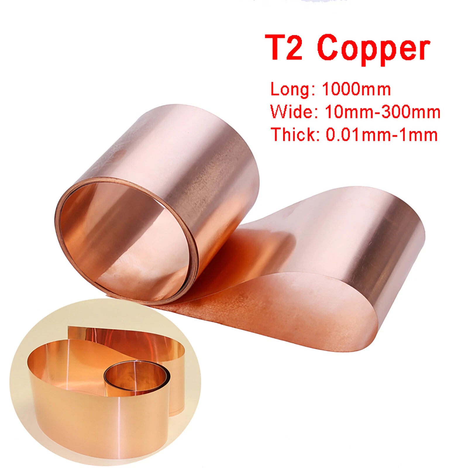 Copper Sheet Plate 0.05 0.1 0.15 0.2 0.3 0.4 0.5 0.6 0.8 1mm Thick | 1000MM Long