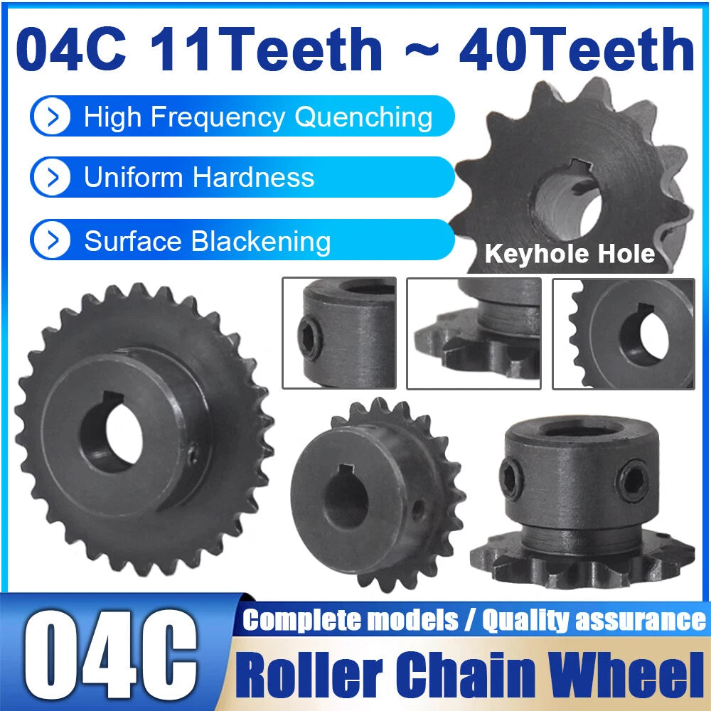 04C Roller Chain Drive Sprocket Wheel 11T-40T Keyhole Hole 8mm-30mm Pitch 6.35mm