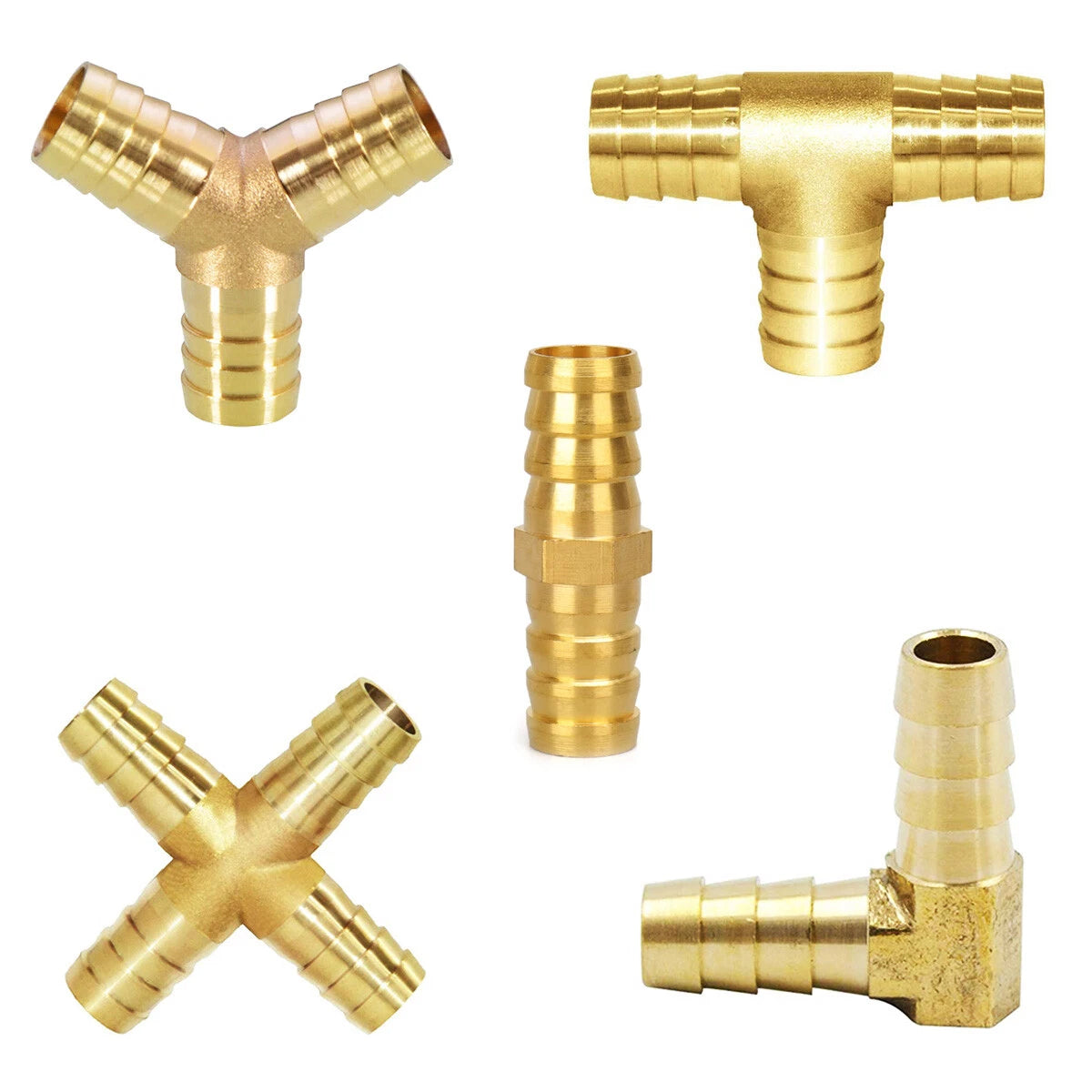 Brass Hose Tail Fittings – Barb Connector Straight Tee Y-Shape 90° Elbow Cross | Air Water Pipe Adapter