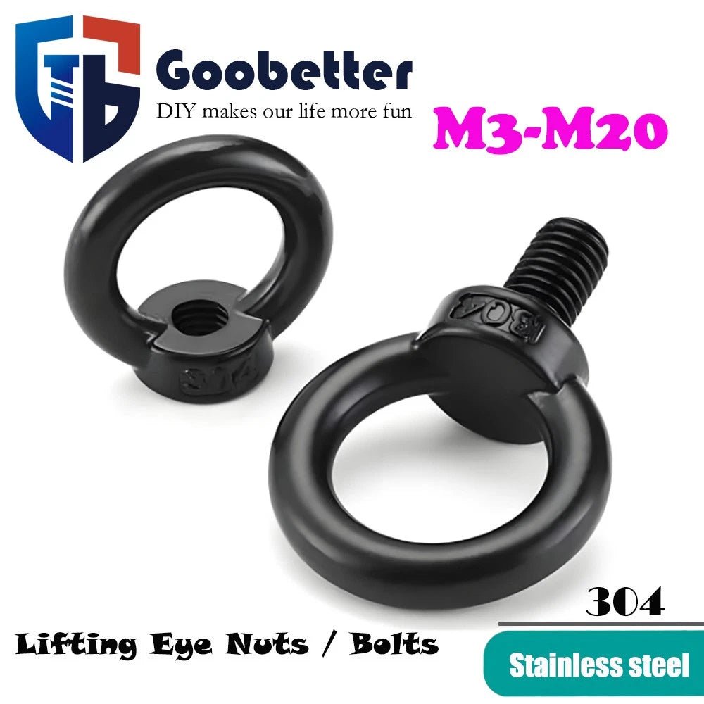 Black 304 Stainless Steel Eye Bolts and Eye Nuts — M3 to M20 Lifting Hardware - HomeDIYer