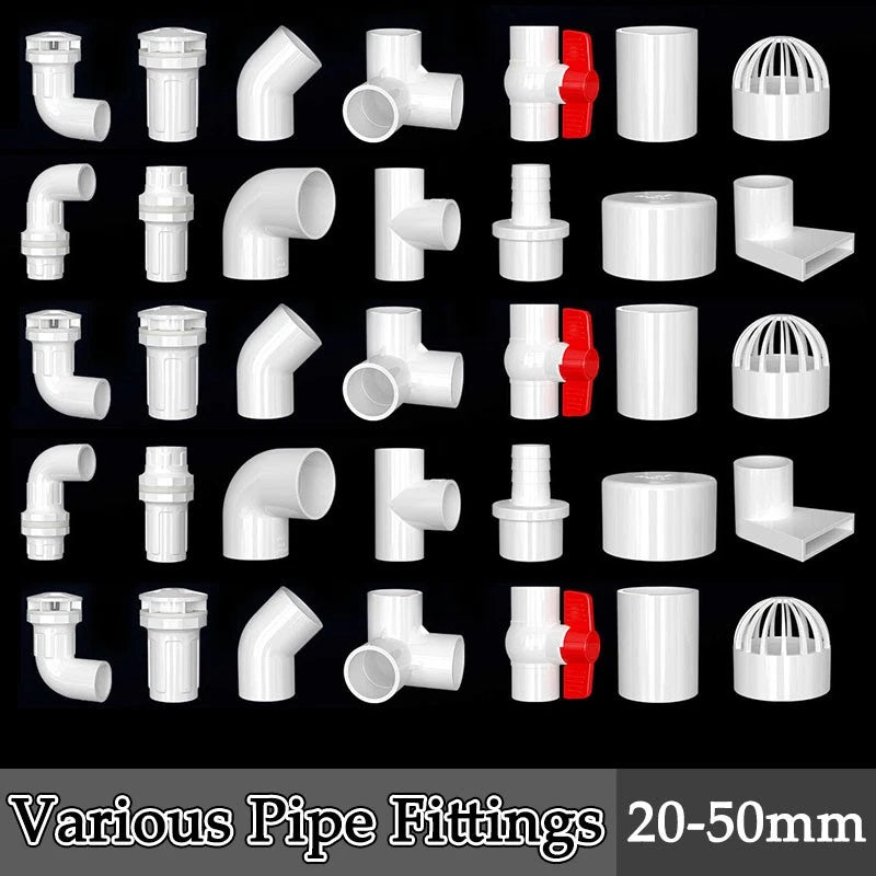 PVC Pipe Fittings White Connector Metric For Aquarium Fish Tank Various Parts