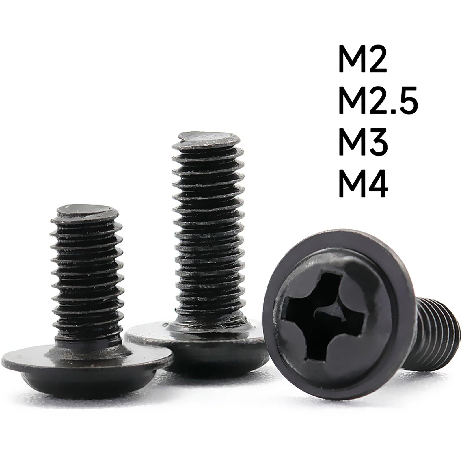M2 M2.5 M3 M4 Flanged Button Head Phillips Machine Screws – Black Zinc, 100-Pack