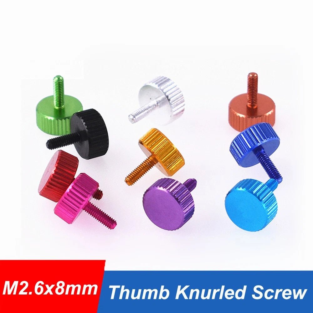 M2.6 x 8mm Alu Knurled Thumb Screw Flat Head Thumbscrews Hand Grip Knob Bolts - HomeDIYer