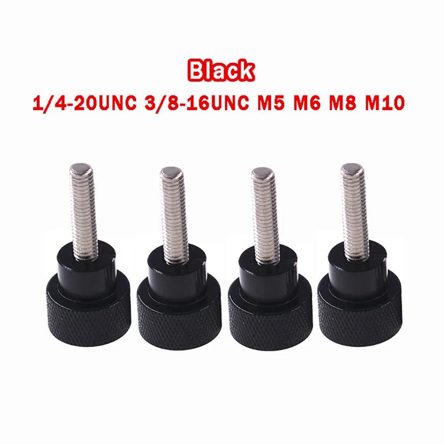 Knurled Thumb Screws – 1/4 - 20, 3/8 - 16, M5 M6 M8 M10 – Black Aluminium Head + Stainless Steel Stud - HomeDIYer