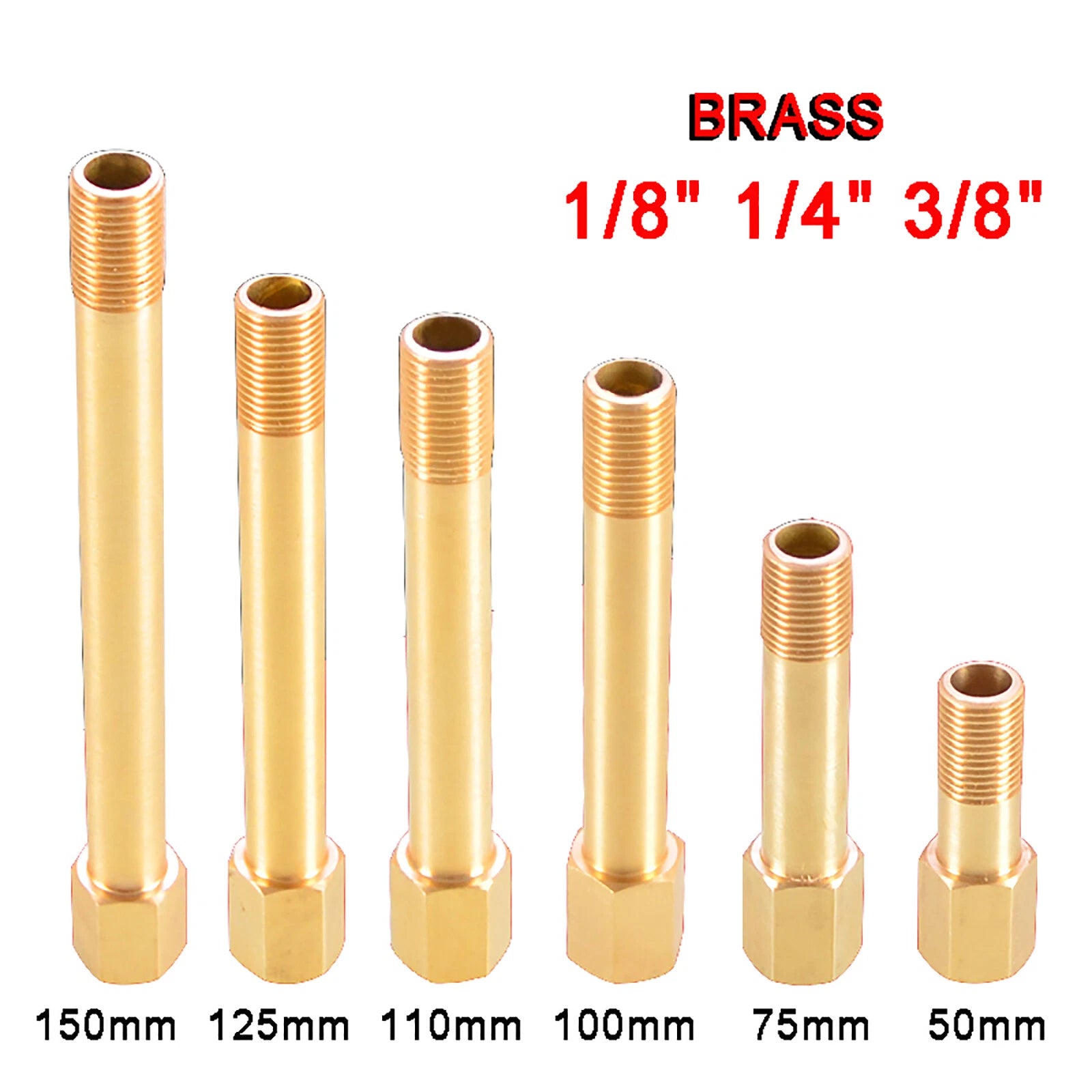Brass BSP Straight Pipe Fitting — Female x Male Thread Connector (1/8", 1/4", 3/8")