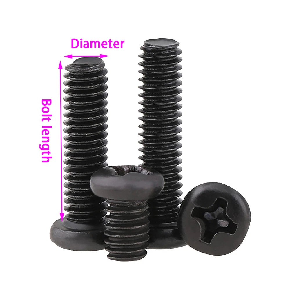 M4 M5 POZI PAN HEAD ROUND HEAD MACHINE SCREWS BOLTS PHILLIPS DRIVE STEEL BLACK