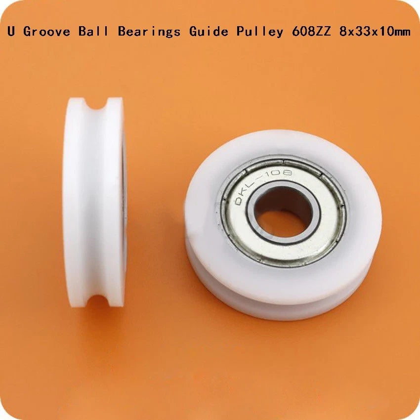 8x33x10mm U Groove Nylon Plastic Guide Pulley 608ZZ Ball Bearings Wheel