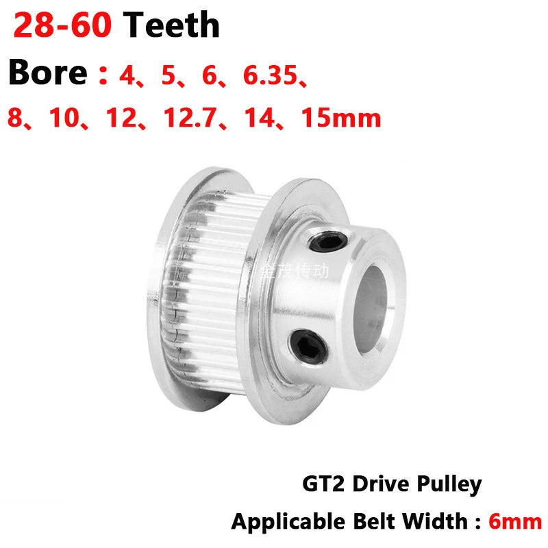 GT2 Timing Pulley 28-60 Teeth Bore 4mm-25mm Width 6mm Synchronous Wheels Gear