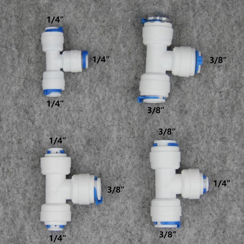 PE Tee Push-in Fitting T Connector for Water Purifier Tubing 1/4" 3/8"