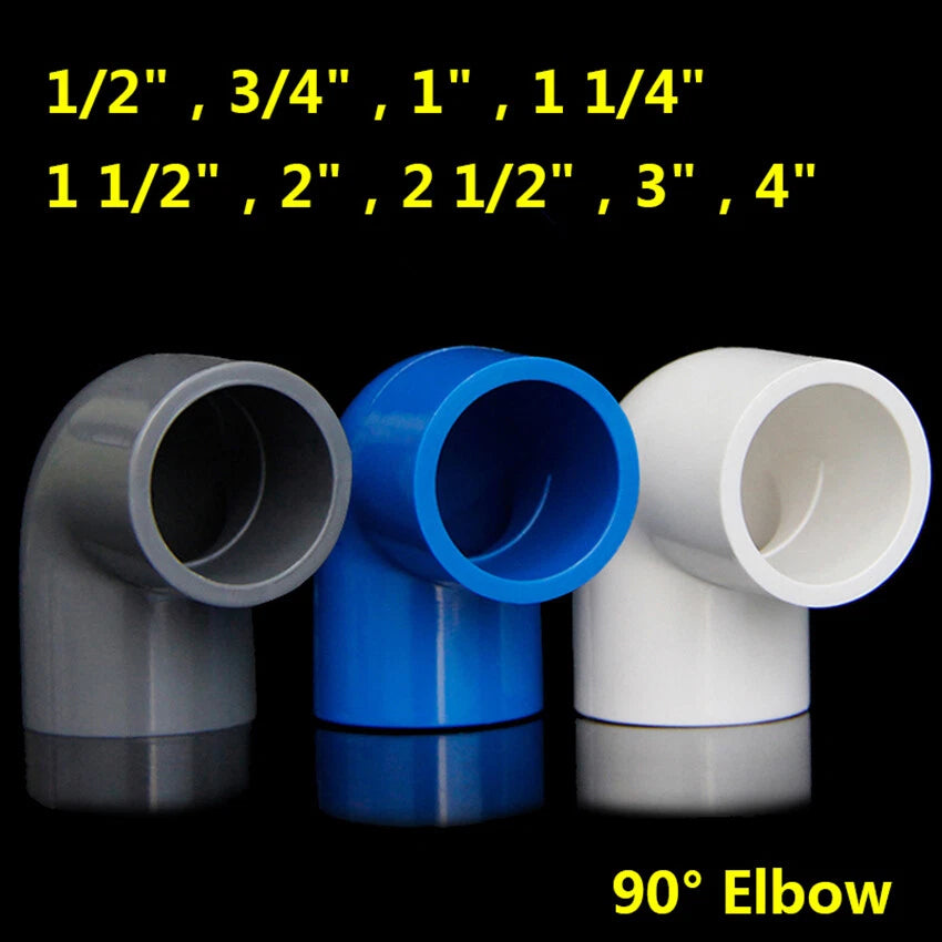 90° Degree Elbow Connectors 1 2" 3 4" 1" 2" 3" 4" PVC Water Supply Pipe Fittings