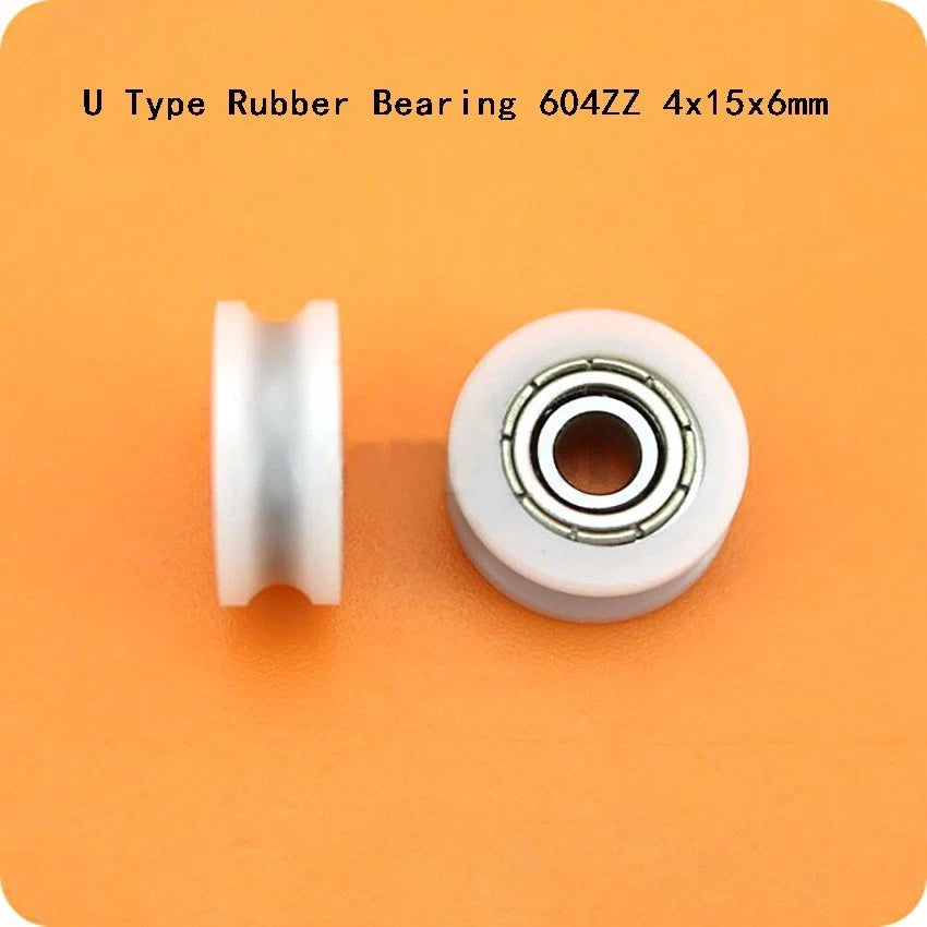U Type Deep Groove Pulley Ball Nylon Plastic Embedded 604ZZ Bearing 4x15x6mm