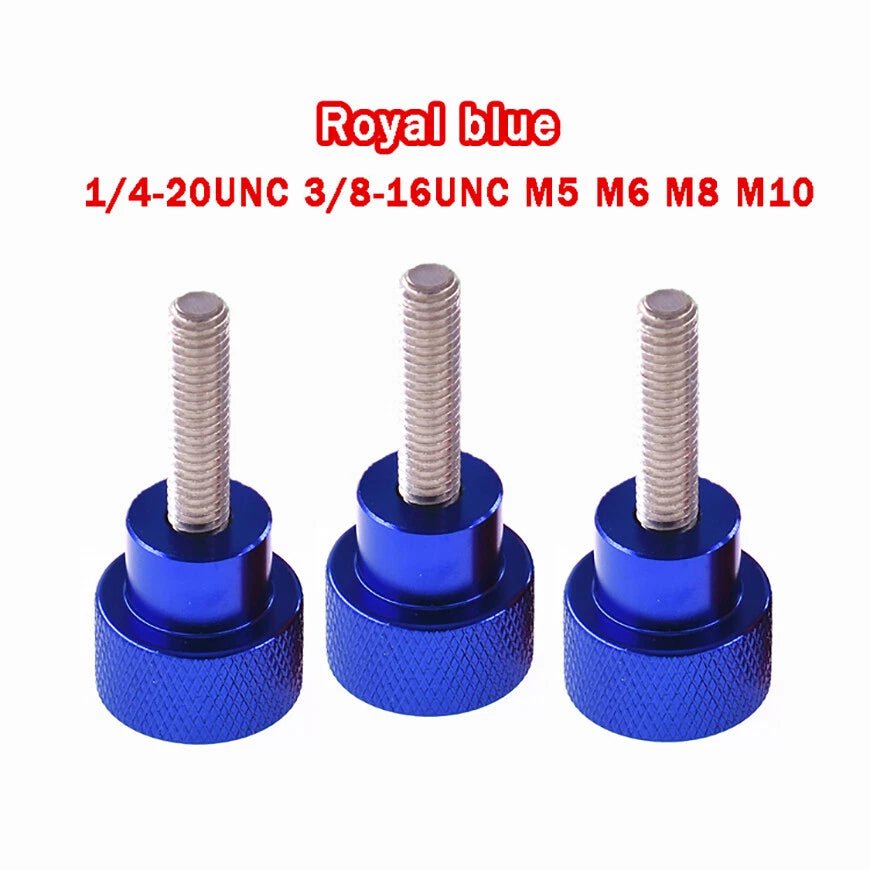 Knurled Thumb Screws – Aluminum & Stainless Steel, Royal Blue Anodized | M5 M6 M8 M10 / 1/4 - 20 3/8 - 16 - HomeDIYer